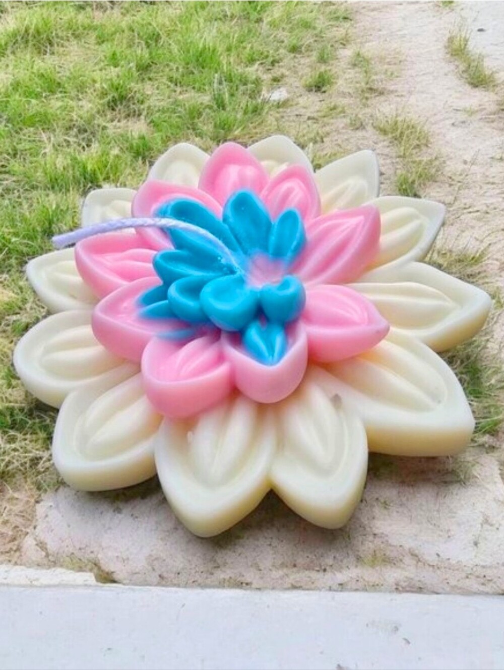 Hand Crafted Lotus Flower Candle Good Fortune Spiced Citrus Soy Wax 4.5in NWT